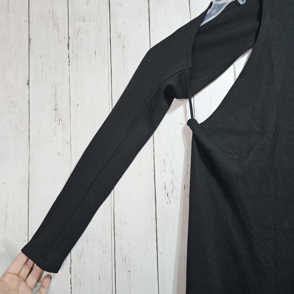 Marcella Women's Black Manhattan One Shoulder Sleeve Midi Dress Side Zip Size M. - Picture 8 of 11